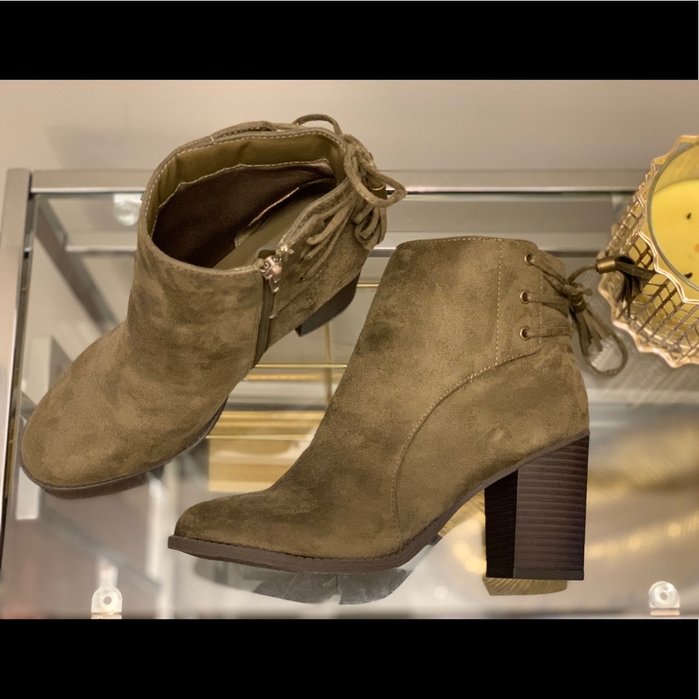 Olive Green Chunky Heel Suede Bootie